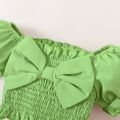 3pcs Baby Girl Bow Front Puff-sleeve Shirred Top and Allover Floral Print Shorts with Headband Set Green