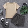 Father's Day 2pcs Toddler Boy Ripped Denim Shorts and Letter Print Short-sleeve Tee Set Khaki