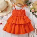100% Cotton Baby Girl Eyelet Embroidered Solid Layered Ruffle Trim Cami Dress Orange