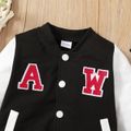 Baby Boy/Girl Letter Design Button Front Long-sleeve Baseball Jacket Black