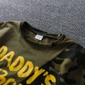 Father's Day 2pcs Kid Boy Camouflage Letter Print Splice Short-sleeve Cotton Tee and Shorts Set Dark Green