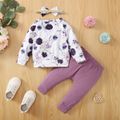 3pcs Baby Girl 95% Cotton Pants and Allover Floral Print Rib Knit Long-sleeve Pullover with Headband Set Multi-color image 4