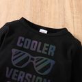 2pcs Baby Boy 95% Cotton Long-sleeve Colorful Letter & Sunglasses Print Sweatshirt and Camouflage Pants Set Black