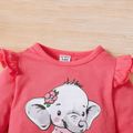3pcs Baby Girl 95% Cotton Long-sleeve Cartoon Elephant Print T-shirt and Allover Print Pants with Headband Set Pink