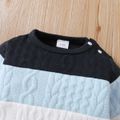 2pcs Baby Boy 95% Cotton Ripped Jeans and Textured Colorblock Long-sleeve Sweatshirt Set Blue image 3
