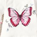 2pcs Baby Girl 95% Cotton Bell-sleeve Butterfly Print Tee and Ripped Jeans Set White