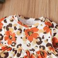 2pcs Baby Girl 95% Cotton Bow Front Leggings Pants and Allover Floral Print Bell-sleeve Irregular Ruffle Hem Top Set Multi-color