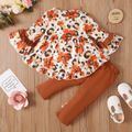 2pcs Baby Girl 95% Cotton Bow Front Leggings Pants and Allover Floral Print Bell-sleeve Irregular Ruffle Hem Top Set Multi-color