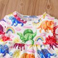 3pcs Baby Girl 95% Cotton Leggings and Long-sleeve Allover Colorful Dinosaur Print Ruffle Hem Dress with Headband Set Pink