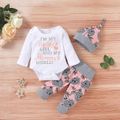 3pcs Baby Girl 95% Cotton Long-sleeve Letter and Floral Print Set White image 2