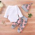 3pcs Baby Girl 95% Cotton Long-sleeve Letter and Floral Print Set White