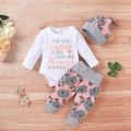 3pcs Baby Girl 95% Cotton Long-sleeve Letter and Floral Print Set White image 1