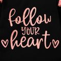3pcs Baby Girl 95% Cotton Ruffle Long-sleeve Letter Print Tee and Allover Heart Graphic Layered Flared Pants with Headband Set Black image 4