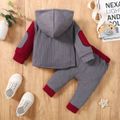 2pcs Baby Boy Letter Embroidered Cut Out Colorblock Textured Hoodie and Sweatpants Set Grey image 2