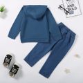 2pcs Toddler Boy Trendy Patchwork Ripped Denim Jeans and Letter Print Hoodie Sweatshirt Set Blue image 3