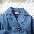 Baby Girl Blue Imitation Denim Lapel Collar Double Breasted Belted Trench Coat Dress Blue image 4