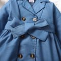 Baby Girl Blue Imitation Denim Lapel Collar Double Breasted Belted Trench Coat Dress Blue image 5