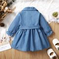 Baby Girl Blue Imitation Denim Lapel Collar Double Breasted Belted Trench Coat Dress Blue image 2