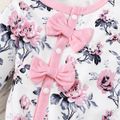 2pcs Baby Girl Allover Pink Floral Print Long-sleeve Bow Front Jumpsuit with Hat Set Pink image 5