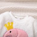2pcs Baby Girl Elephant Embroidered Long-sleeve Thermal Fuzzy Top and Pants Set Pink image 2