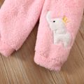 2pcs Baby Girl Elephant Embroidered Long-sleeve Thermal Fuzzy Top and Pants Set Pink image 5
