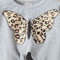 2pcs Baby Girl 95% Cotton Long-sleeve Butterfly Print Knot Front Top and Ripped Pants Set Grey image 5