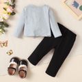 2pcs Baby Girl 95% Cotton Long-sleeve Butterfly Print Knot Front Top and Ripped Pants Set Grey