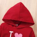 3pcs Baby Girl Letter Graphic Long-sleeve Hooded Romper and Allover Bear Print Pants with Headband Set Red image 4