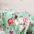 2pcs Baby Girl Allover Rose Floral Print Ruffle Trim Bow Front Long-sleeve Mesh Romper with Headband Set Green image 5