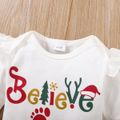 Christmas 3pcs Baby Girl 95% Cotton Ruffle Long-sleeve Graphic Romper and Red Plaid Suspender Skirt with Headband Set Red image 4