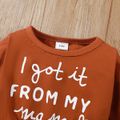 Baby Girl 95% Cotton Long-sleeve Letter Graphic Spliced Floral Print Dress YellowBrown image 3