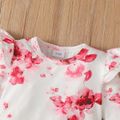 2pcs Baby Girl Allover Floral Print Long-sleeve Romper and Layered Ruffle Trim Pants Set White image 4