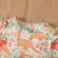 2pcs Baby Girl 95% Cotton Ripped Jeans & Allover Dinosaur Print Ruffle Long-sleeve Top Set Multi-color image 4