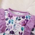 Baby Girl Allover Floral Print Purple Ruffle Trim Long-sleeve Jumpsuit Light Purple image 3