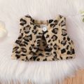 2pcs Baby Girl 95% Cotton Long-sleeve Letter Embroidered Jumpsuit and Leopard Fuzzy Vest Set White image 4
