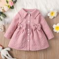 Baby Girl Pink Thickened Textured Bow Front Long-sleeve Button Dress Pink image 1