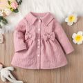 Baby Girl Pink Thickened Textured Bow Front Long-sleeve Button Dress Pink image 3
