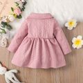 Baby Girl Pink Thickened Textured Bow Front Long-sleeve Button Dress Pink image 2