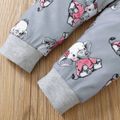 2pcs Baby Girl 95% Cotton Long-sleeve Cartoon Elephant Print Grey Striped Top and Trousers Set Light Grey image 4