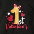 Valentine's Day 2pcs Baby Girl 95% Cotton Letter Graphic Ruffle Long-sleeve 3D Ears Hoodie and Allover Heart Print Ruffle Trim Pants Set redblack image 5