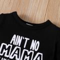 2pcs Baby Boy/Girl 95% Cotton Short-sleeve Letter Print Romper and Ripped Jeans Set Black image 4