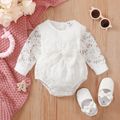 Baby Girl Bow Front Solid Lace Long-sleeve Romper White image 1