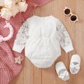 Baby Girl Bow Front Solid Lace Long-sleeve Romper White image 2