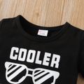 2pcs Baby Girl 95% Cotton Sunglass & Letter Print Short-sleeve Tee and Ripped Jeans Set Black image 3
