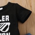 2pcs Baby Girl 95% Cotton Sunglass & Letter Print Short-sleeve Tee and Ripped Jeans Set Black image 4
