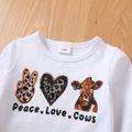 2pcs Baby Girl 95% Cotton Long-sleeve Graphic Tee and Allover Print Flared Pants Set White image 2