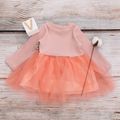 100% Cotton Floral Pattern Mesh Layered Long-sleeve Baby Dress Pink