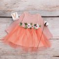 100% Cotton Floral Pattern Mesh Layered Long-sleeve Baby Dress Pink image 5