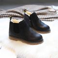 Toddler Girl Stylish Zipper and Mesh Design Solid Fleece-lining Boots Black