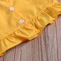 2pcs Baby Girl 95% Cotton Spaghetti Strap Button Up Ruffle Top and Sunflower Print Shorts Set Yellow image 3